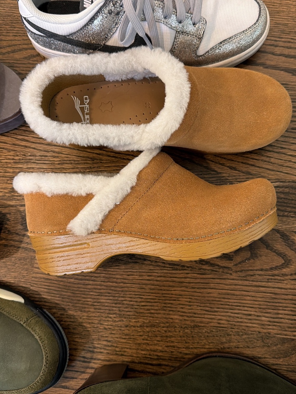 Dansko Chestnut Suede Shearling-Lined Clog